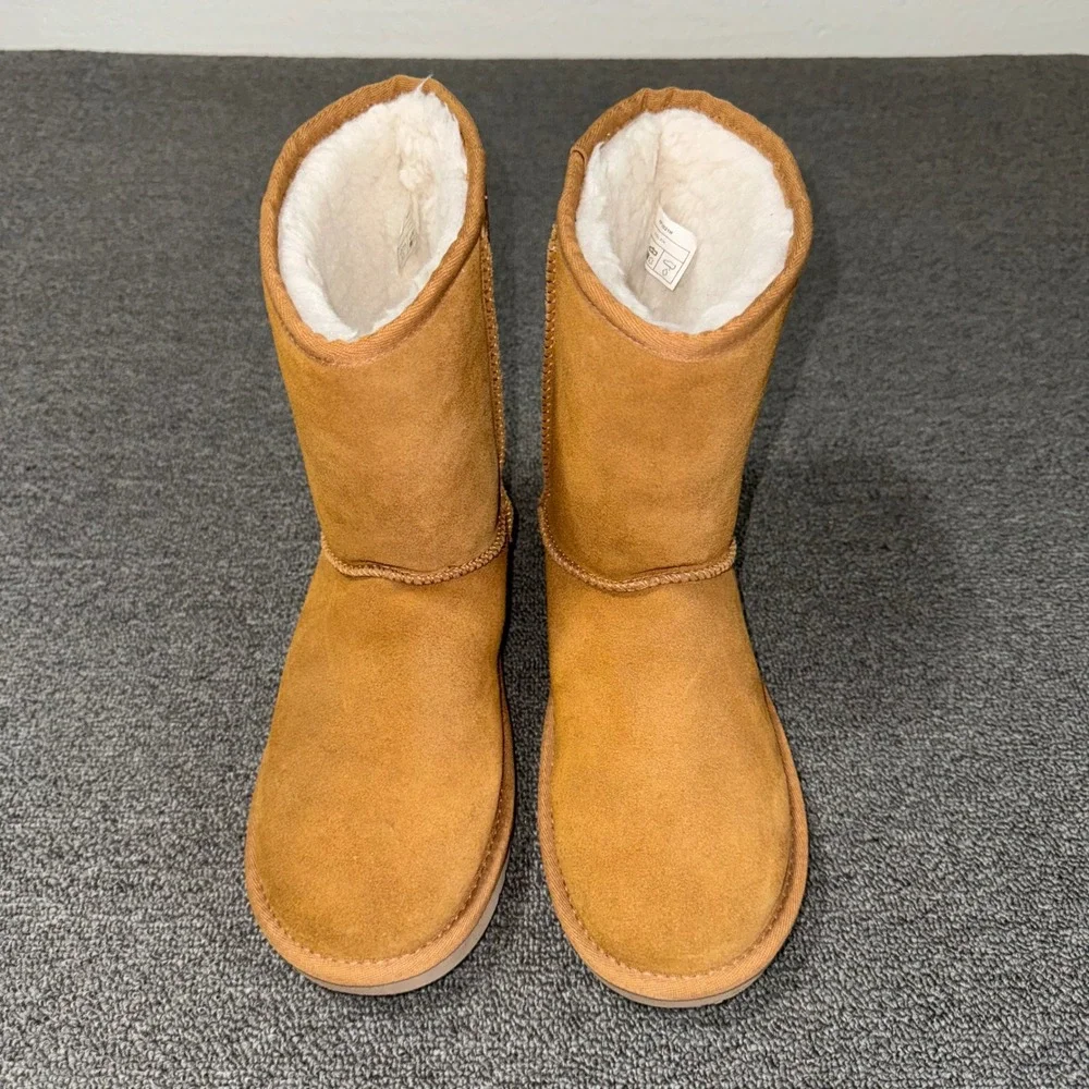 Koolaburra by UGG Victoria Short Chestnut Suede Fur Lined Boots Womens 8 Casual